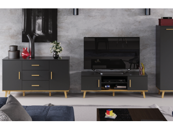 PLUTON Comoda 2D3S (chest 2D3S anthracite/gold craft oak)